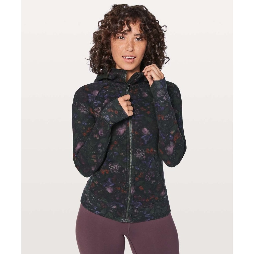 Lululemon scuba Jacket Floral Print Purple‎ Green Black Hooded Thumbhole Size 6